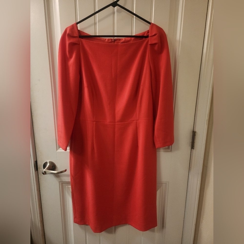 Alex Marie Coral Sheath Dress Size 12 Elegant 3/4 Sleeve Cocktail Dress
